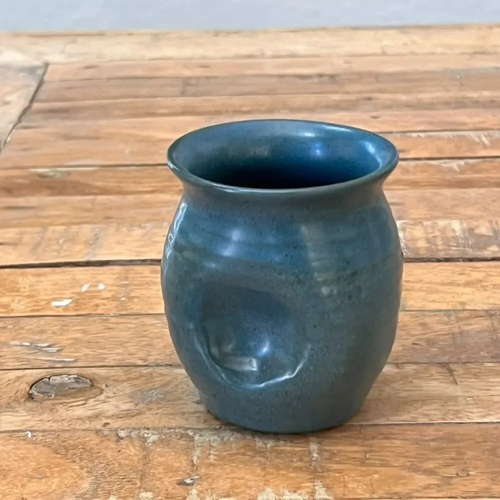 Samuel Calder Studio Art Pottery Sugar Cup Blue Speckled Earthenware Matte